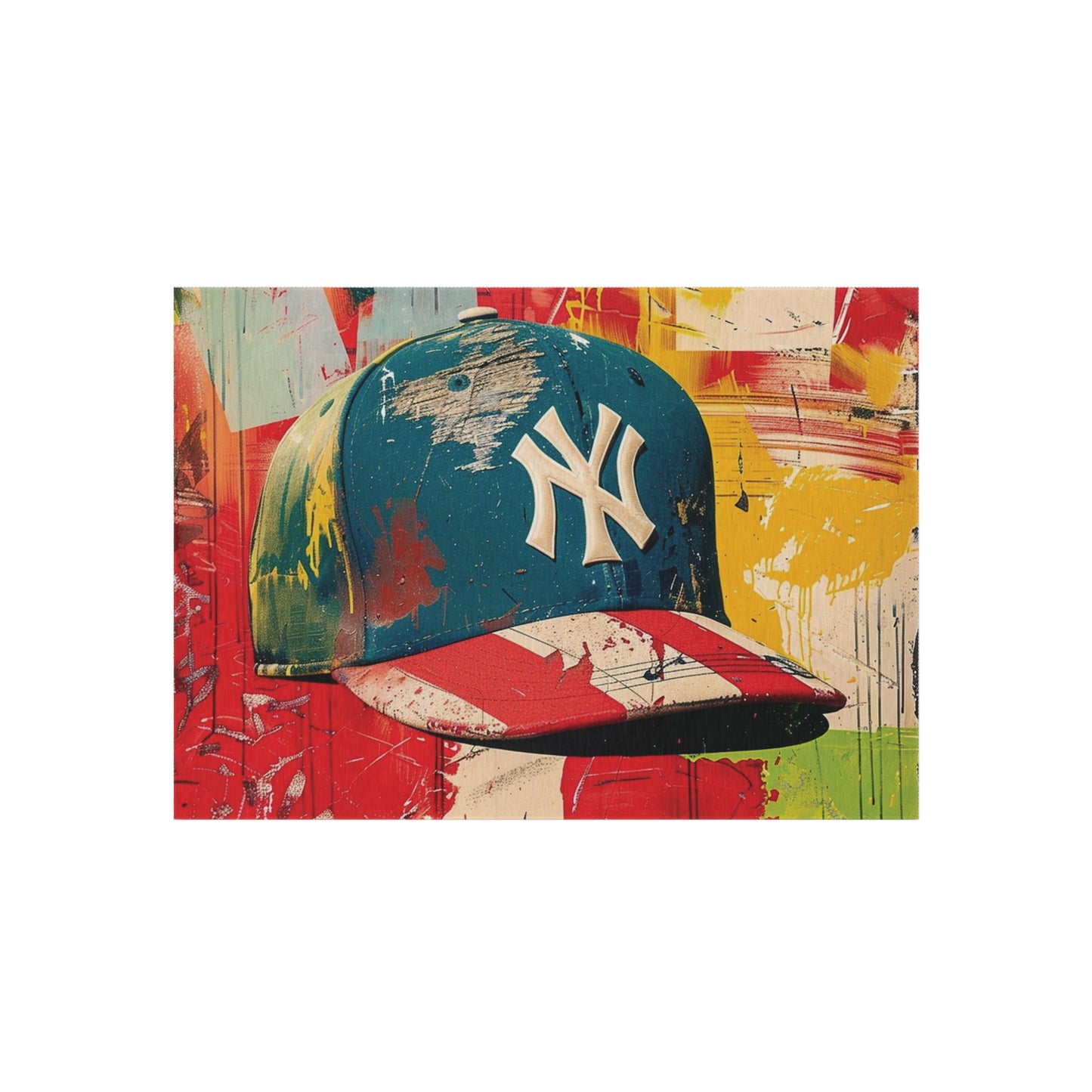 NY Baseball Cap Outdoor Rug — Colorful Graffiti Hat Patio Mat