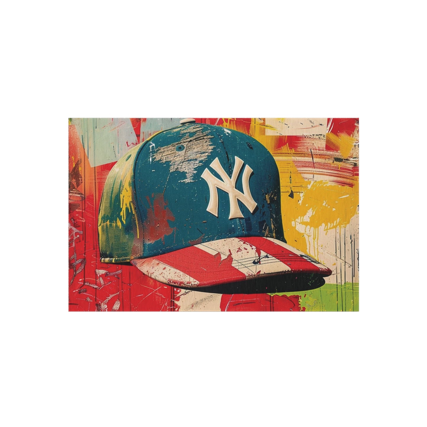 NY Baseball Cap Outdoor Rug — Colorful Graffiti Hat Patio Mat