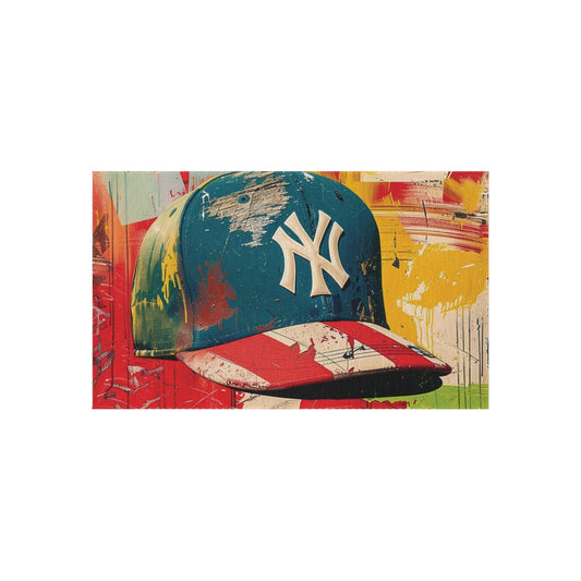 NY Baseball Cap Outdoor Rug — Colorful Graffiti Hat Patio Mat